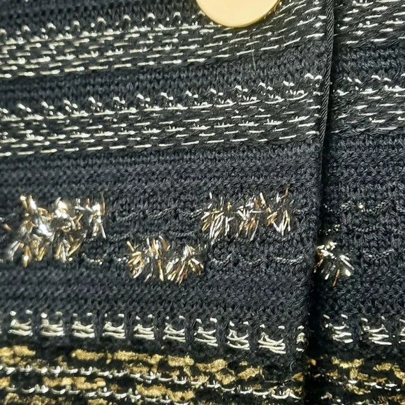 ST JOHN Metallic Knit Jacket Satin Lapels Black Gold Silver 4 S - Picture 12 of 14